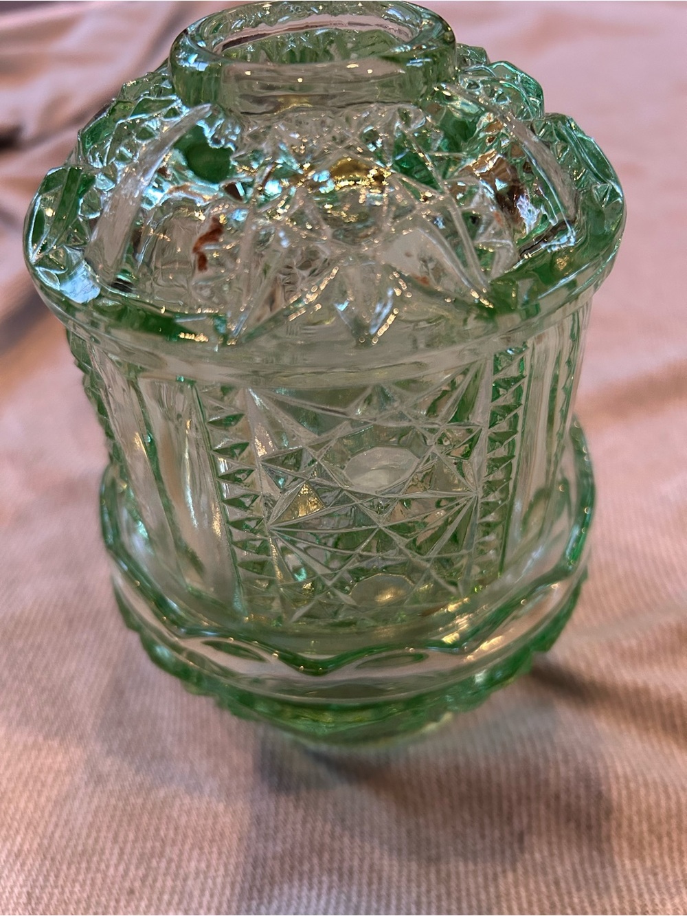 Indiana Glass “Stars and Bars" fairy lamp in Chantilly Green